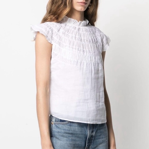 NWT Frame Ramie Lace Trim Top in Noir, Large - Picture 9 of 10